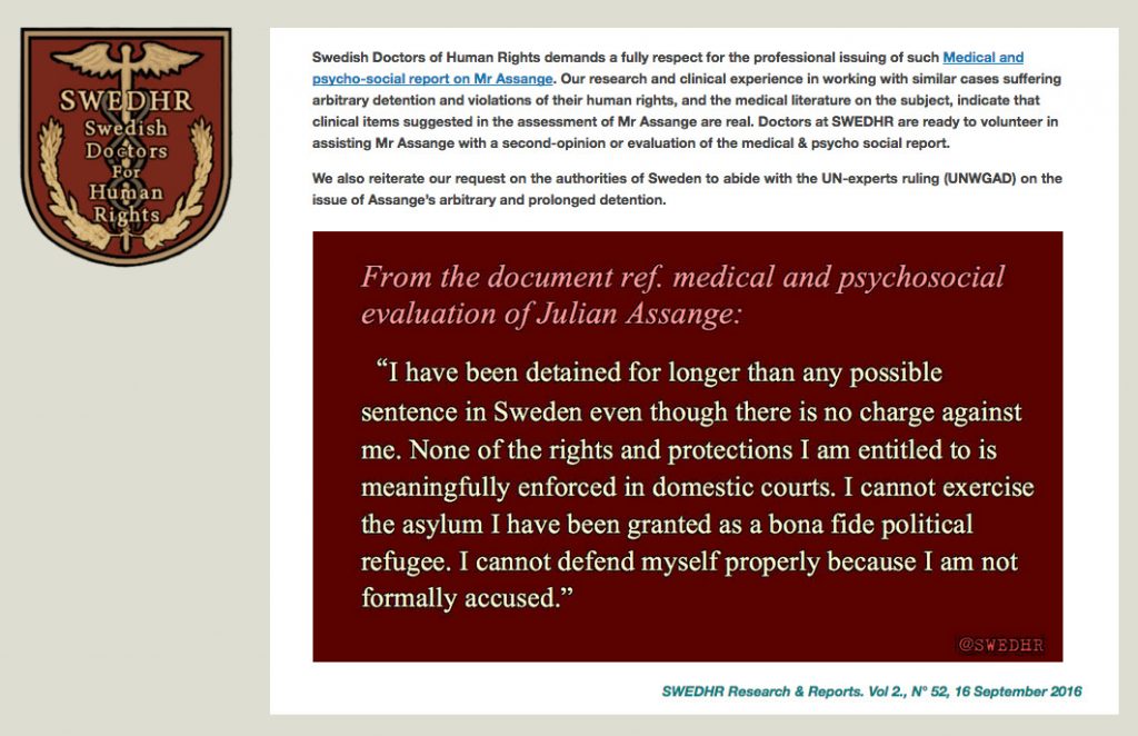 Statement by Swedish Doctors for Human Rights on Swedish court decision ref. illegitimate case against Mr Julian Assange.