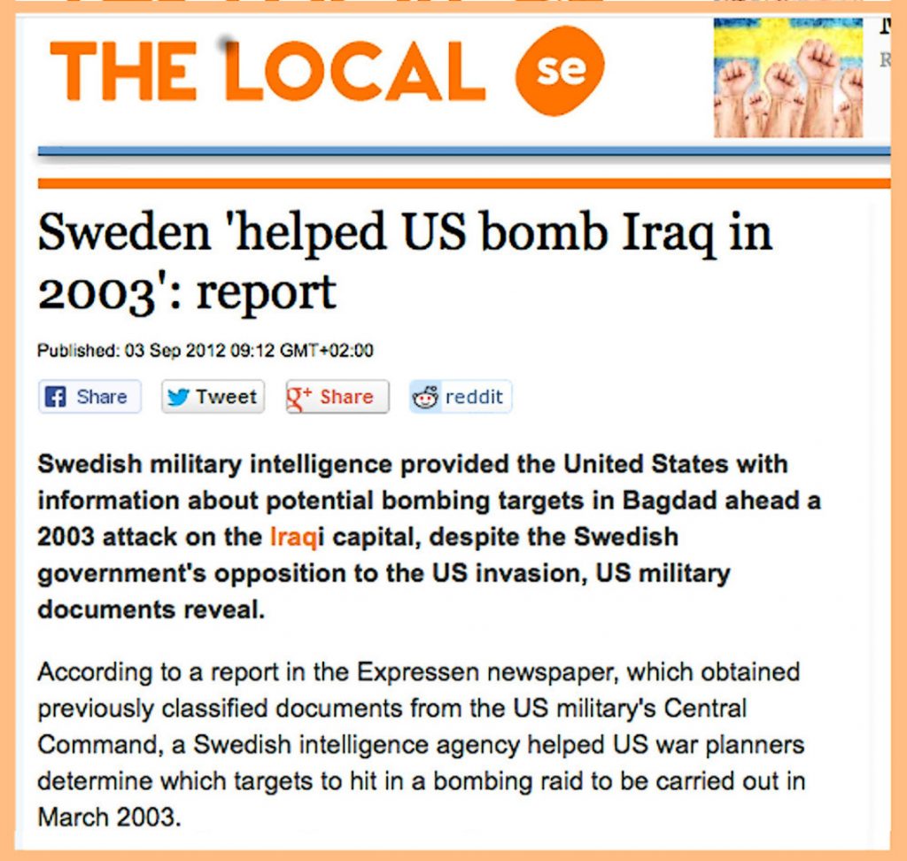 Iraq war: Swedish participation in US bombing of Baghdad civilian shelters